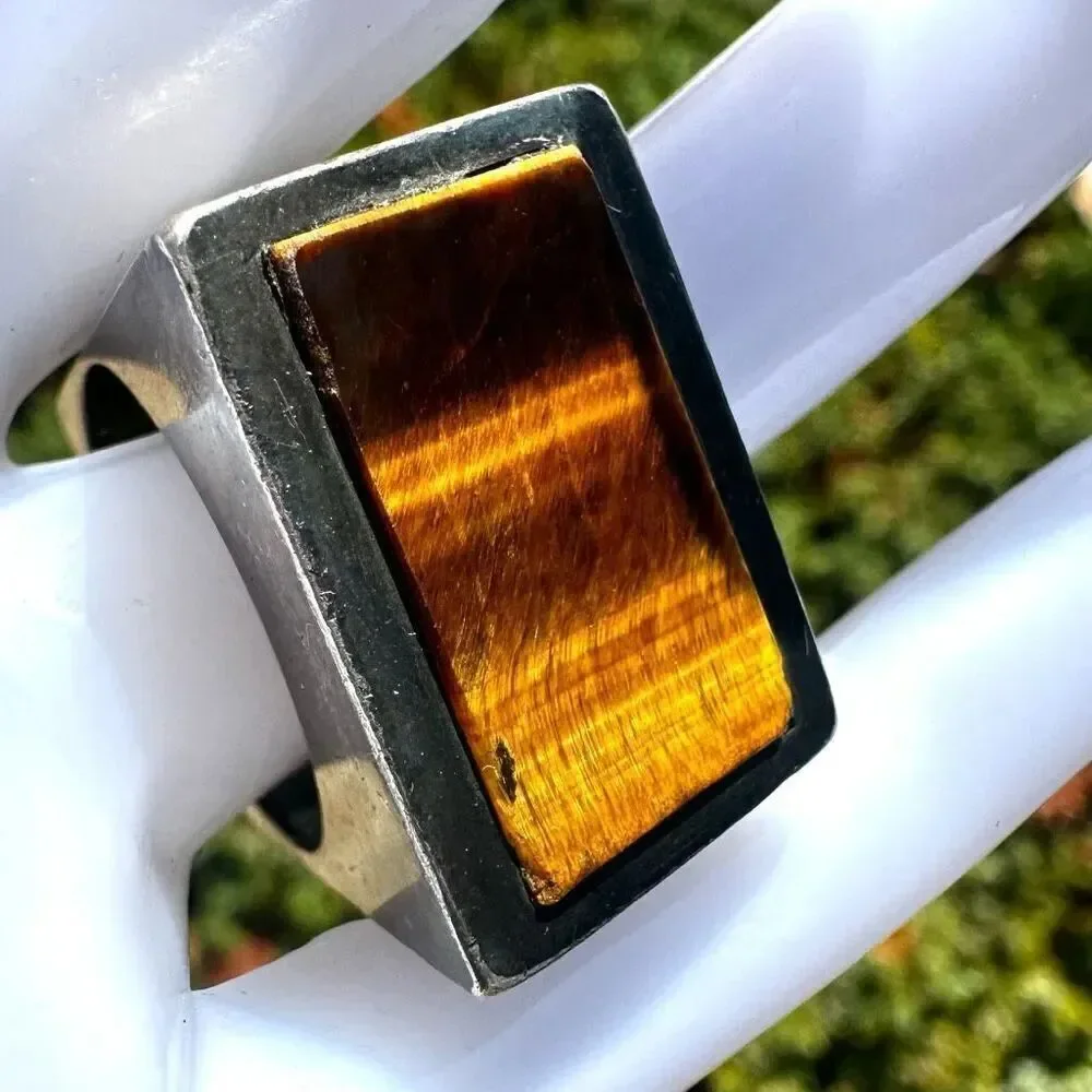 Vintage  square Sterling men’s Tiger's Eye Ring